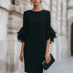 Black Dress With Ruffled Sheer Sleeves