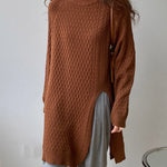 Original Irregular 5 Colors Split-Side Round-Neck Long Sleeves Sweater Top