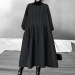 A-Line Long Sleeves Embossed Pockets Quilted Solid Color Split-Joint High Neck Midi Dresses Sweater Dresses