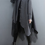 Loose Striped Gauze Split-Joint Lapel Long Dress