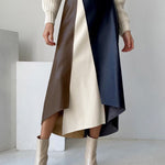 A-Line High Waisted Asymmetric Contrast Color Split-Front Skirts Bottoms