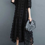 A-Line Half Sleeves Elasticity Jacquard Solid Color Split-Joint V-Neck Midi Dresses