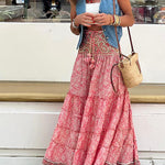 Bohemian paneled floral maxi skirt