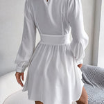 A-Line Elasticated Waist Hollow Solid Color Zipper Half Turtleneck Mini Dresses