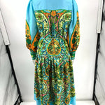 High Waisted Loose Puff Sleeves Belted Floral Printed Lapel Midi Dresses