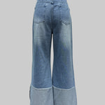 High Waisted Wide Leg Contrast Color Pockets Jean Pants Bottoms