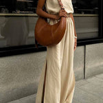 Cotton and Linen Slit Fashionable Two-piece Set