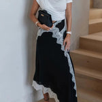 Verve Twisted Drape Across Tee Chiffon Lace Trim Hem Maxi Dress