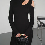 Long Sleeves Skinny Hollow Solid Color Cold Shoulder Maxi Dresses