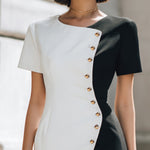 Elegant Asymmetrical Two-Tone Midi Dress