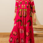 FUCHSIA PINK FLOWERS SHIRT DRESS