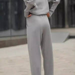 Half-open collar zipper lazy style knitted suit