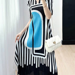 A-Line Loose Pleated Printed V-Neck Midi Dresses