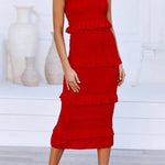 Fashion shirring suspender slim fit tube top suspender dress