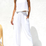 Khiara Basic Button Crop Top and Pocketed Pants Set