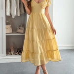 A-Line Loose Backless Pleated Solid Color Tied V-Neck Midi Dresses