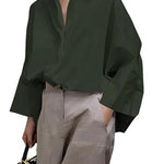 Long Sleeves Loose Solid Color Lapel Collar Blouses&Shirts Tops