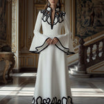 A-Line Flared Sleeves Abstract Printed Contrast Color Hollow Line Split-Joint Stand Collar Maxi Dresses