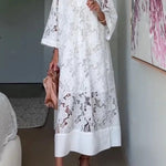 Confidence and Adventure Flower Lace V-neck Bell Sleeve Loose Midi Dress