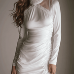 Quiet Romance Ivory Lace Ruched Mini Dress