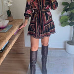 Vintage floral striped waist shirt dress