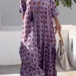 Floral Printed Plunging Half Sleeves Loose Maxi Dresses
