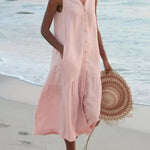Women's Solid V-neck Vintage Cotton Blend Dress