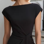 Ribbed Twist-Waist Cap Sleeve Sheath Dress