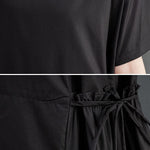 Loose Short Sleeves Solid Color Split-Joint Round-Neck Midi Dresses