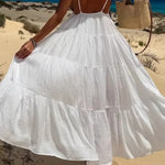 Bohemian Style V-neck Backless Slip Layered Vacation Maxi Dress