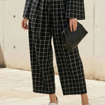 Elasticated Waist High Waisted Belted Contrast Color Split-Joint Pants