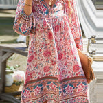 A-Line Loose Contrast Color Flower Print Pleated V-Neck Mini Dresses