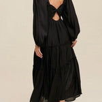 V Neck Bowknot Cutout Frill Tiered Maxi Dress