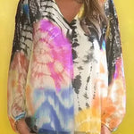 Fashionable Gradient Tie-dye V-neck Long-sleeved Casual Shirt