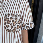 Women's Striped Animal Print Contrast Button Down Dress