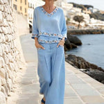 Women'S Casual V-Neck Printed Wide-Leg Pants Set