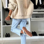 Baseball Collar Snap Down Long Sleeve Jacket