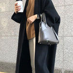 Long Sleeves Loose Solid Color Collarless Woolen Coat