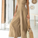 Sexy Sling Waist Pocket Straight Sleeveless Jumpsuit