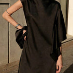 Kallena Satin High Neck Irregular Sleeves Midi Top and High Rise Pocket Loose Pants Set