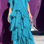 Elegant V-neck Fashionable Cake Long Dress