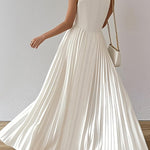A-Line Loose Pleated Solid Color V-Neck Maxi Dresses