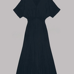 Soft and Elegant Kimono Sleeve Stretchy Waist Pocketed Slit Maxi Dress