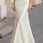 Gold-Trim V-Neck Ruched Satin Maxi Dress