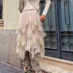 Irregular mesh skirt with fungus hem