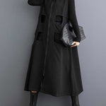 Loose Sleeveless Hollow Solid Color Zipper Lapel Midi Dresses