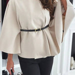 Elegant Moment Woolen Button Turtleneck Belted Oversized Cape