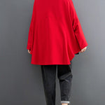 Casual Loose Split-Joint High-Neck Long Batwing Sleeves T-Shirt