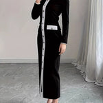 Bodycon Long Sleeves Buttoned Split-Joint Round-Neck Maxi Dresses