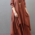 Loose linen dress with long sleeves